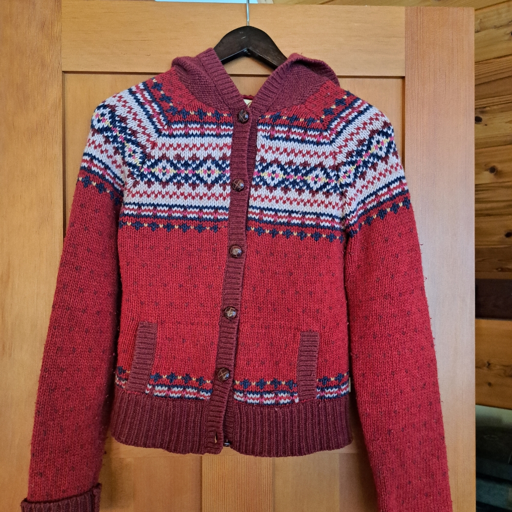 Lambs Wool Hollister Red Patterned Cardigan Sweater